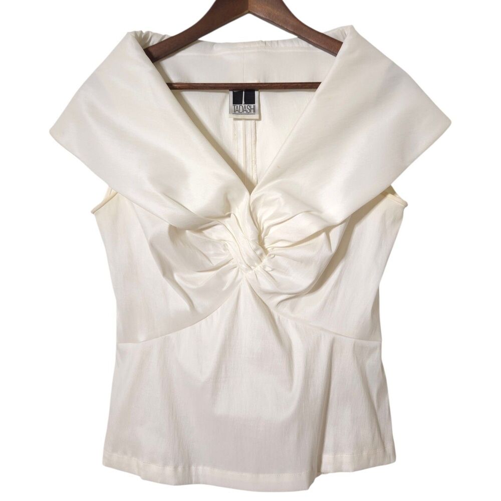 Vintage Tadashi Shoji Contour Twist Top Size S Sleeveless Blouse Ivory Shimmer